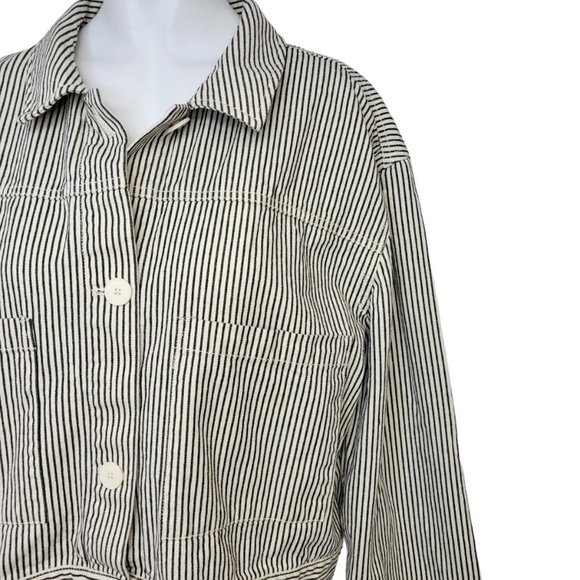 Oak +  Fort Striped Cotton Button Up Cropped Jacket Size XL - Picture 2 of 6